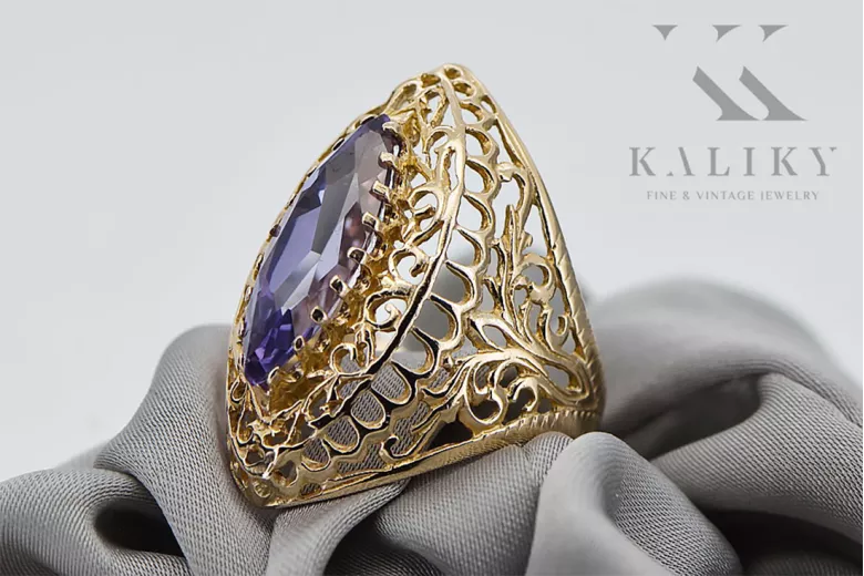 14k żółte złoto Aleksandryt Pierścionek Vintage Biżuteria vrc090y